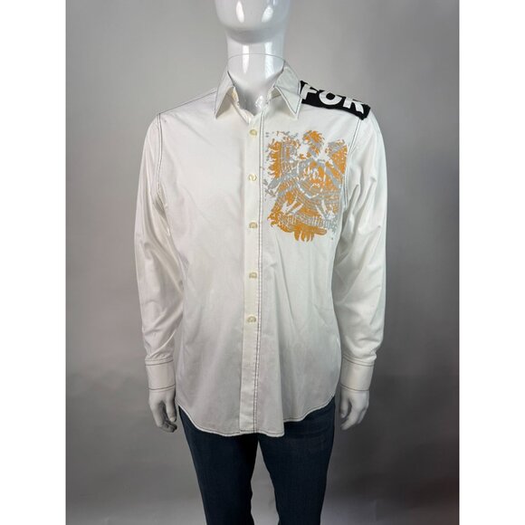 Zeuz Mens Button-Up Shirt With Eagle Graphic & FOR Text On Shoulder M 100% Cotto - Picture 14 of 16